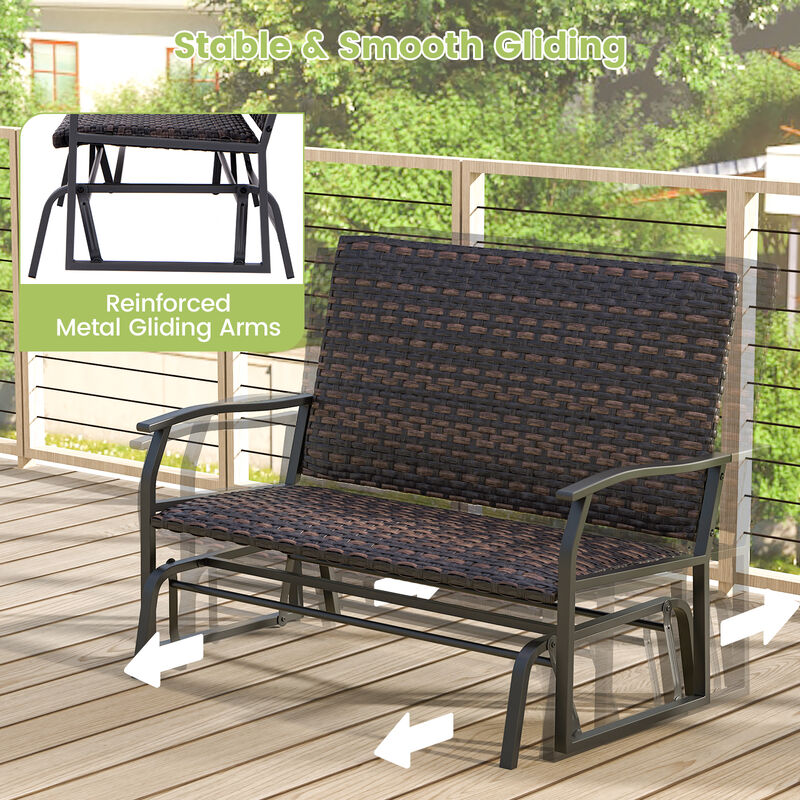 All Weather Outdoor 2-Person Swing Glider Bench with Quick Dry Foam Seat-Brown image number 6