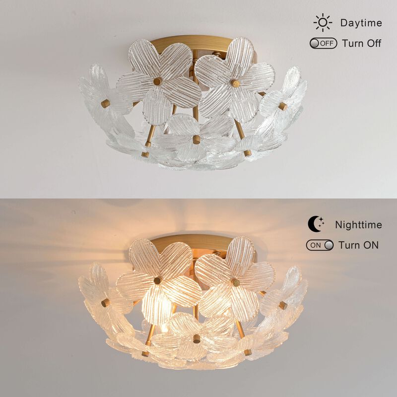 Estrella Modern 3-Light 16" Brushed Brass Clear Glass Flower Flush Mount image number 7