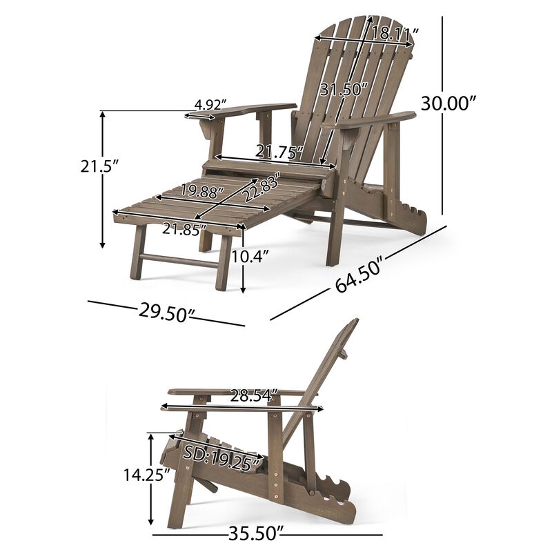 Libo Outdoor Recliner Adirondack Chair, Slatted Gray Acacia Wood image number 4