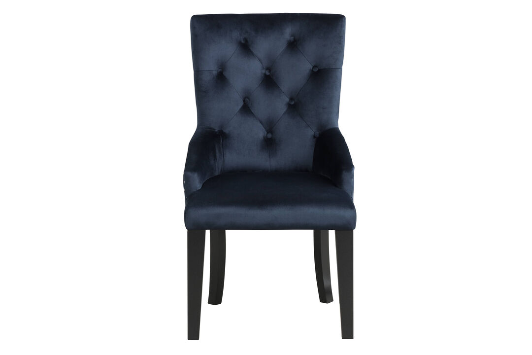 HomeRoots Tufted Dark Blue and Black Upholstered Velvet Dining Parsons Chair