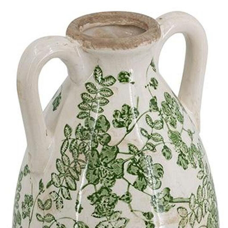 HomeRoots 16" Green And White Leaf Ceramic Amphora Table Vase image number 4