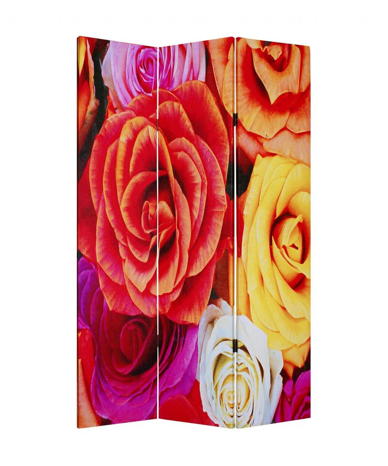 HomeRoots 72" Red Canvas Folding Three Panel Screen Room Divider image number 0
