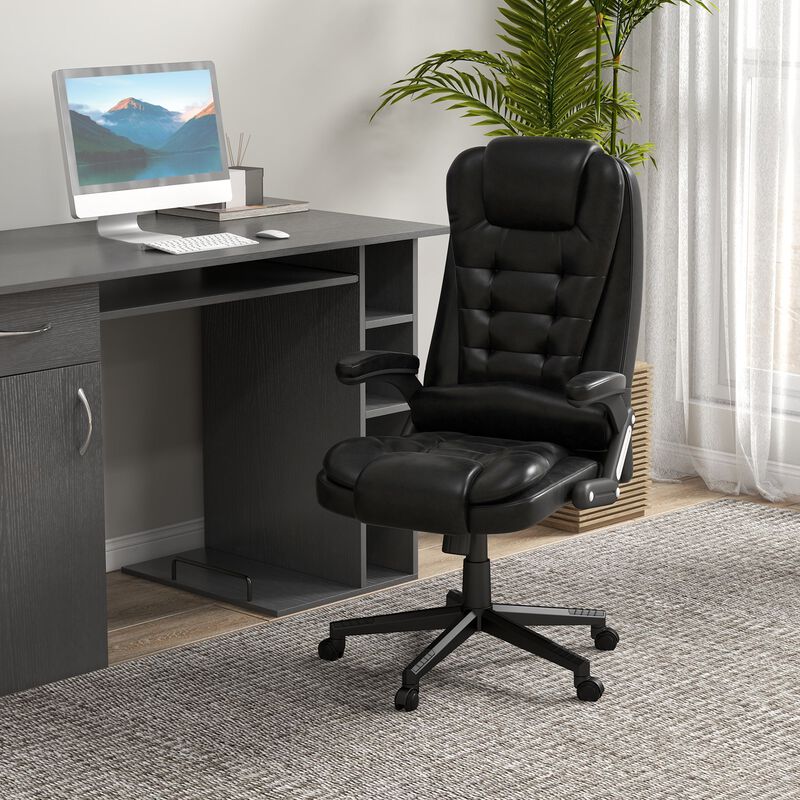 Vibrating Massage Office Chair: Heated, Linen, Reclining, Black
