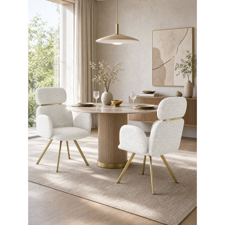 2-Piece Glam Modern Dining Chair Set, Upholstered High Back Chairs with Gold Metal Legs and Armrests (Set of 2)
