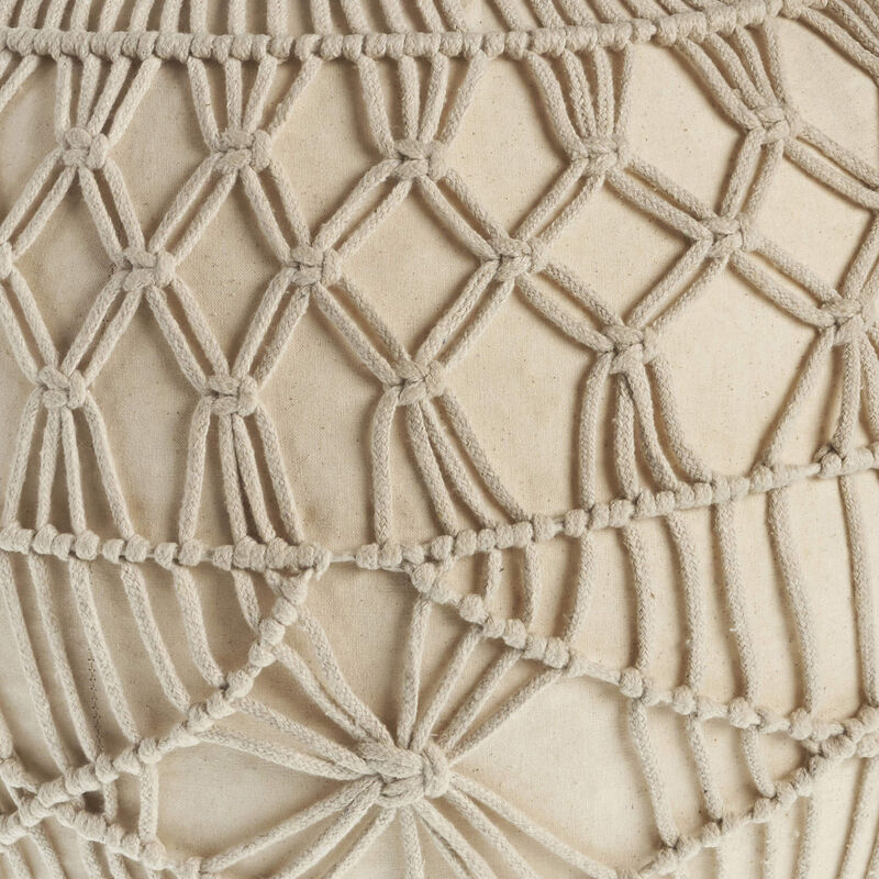 Tufted Cotton Round Pouf Ottoman – Decorative Geometric Accent Seat