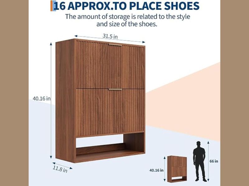 Slim Entryway Wood Shoe Storage Cabinet Flip Drawer 31 5 Foot image number 2