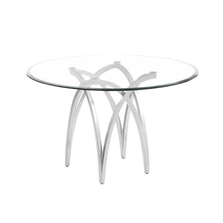 Best Quality Furniture Round 48X48 Tempered Glass Dining Table With Matte Gold Base