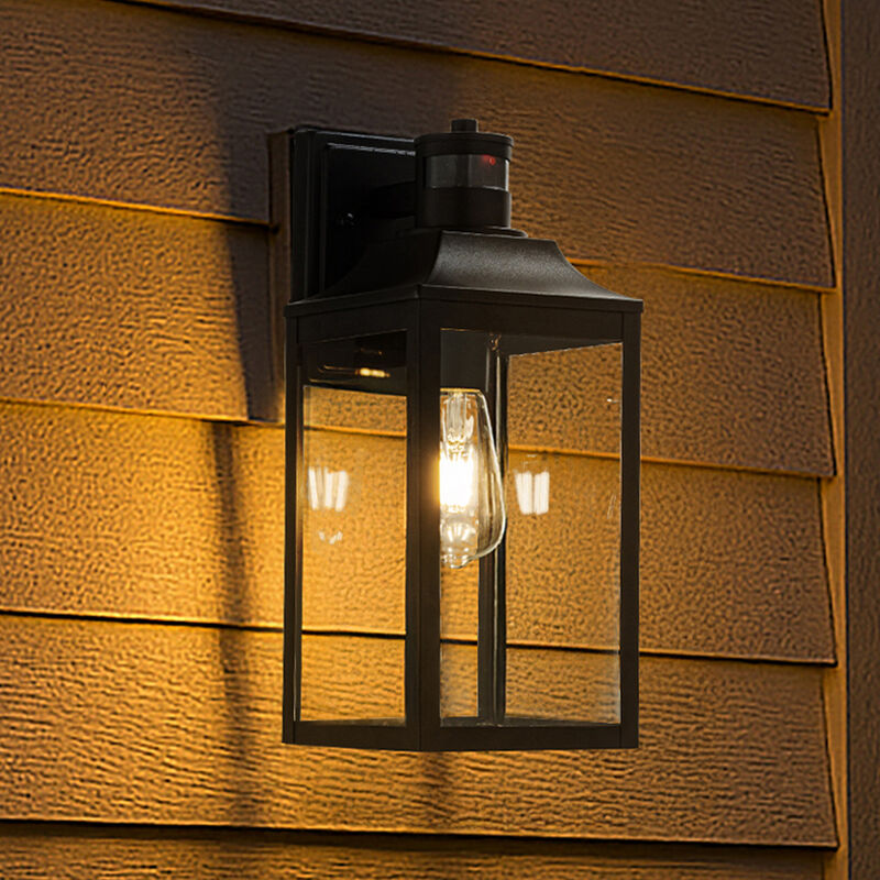 1 Light H16 in. Farmhouse Outdoor Wall Lantern with Motion Sensor in Matte Black Modern Exterior Wall Sconce with Clear Glass for Porch Courtyard image number 1