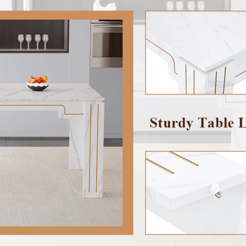 Whisen Dining Table with Groove Legs, MDF Space-Saving for Kitchen Living Room image number 7