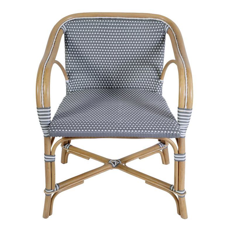 Butler Specialty Portofino 18.75 in. Seat Height Rattan Arm Chair, White and Navy image number 3