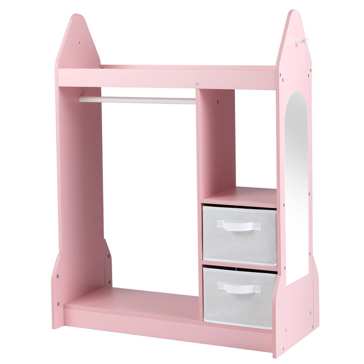 Children&rsquo;s Play Armoire Dresser with Built in Cloth Hanger and Storage-Pink