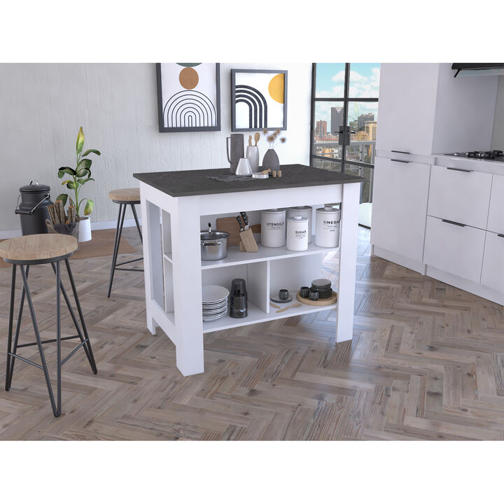 Streamdale Cala Kitchen Island, Four Legs, Three Shelves - White Onyx