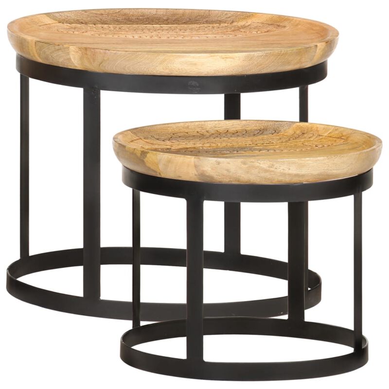 vidaXL Round Side Tables 2 pcs Solid Mango Wood and Steel