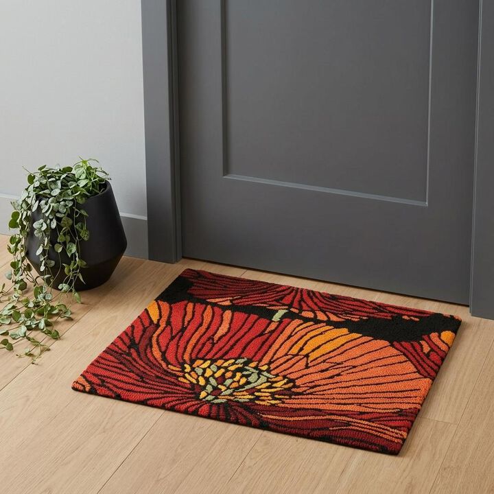 HomeRoots Floral Hand Hooked Area Rug