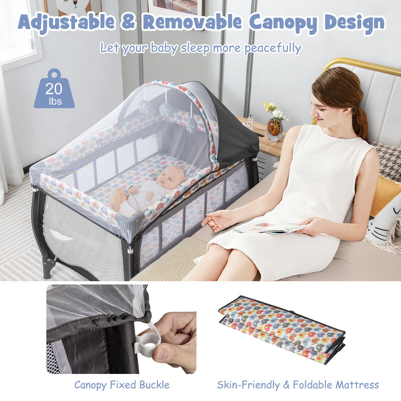 Multi-Function Baby Nursery Center – Bassinet, Changing Table, Music Box & Net