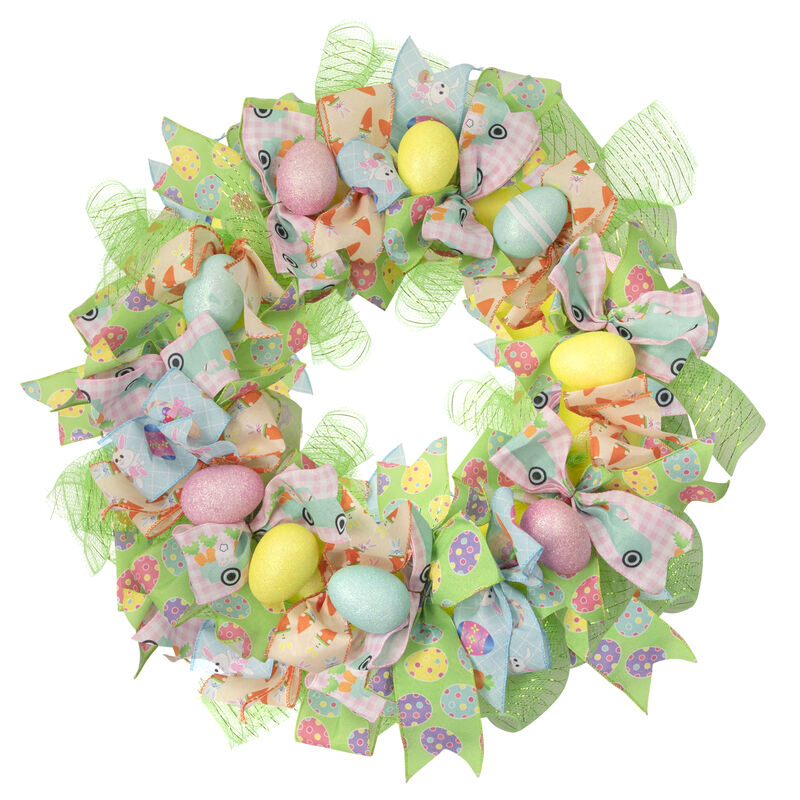Pastel Easter Egg and Ribbons Wreath  22-Inch  Unlit