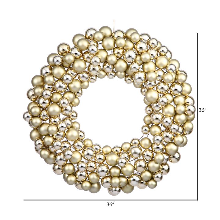 Vickerman 36" Diameter Gold Shiny and Matte Ball Christmas Wreath with Ornaments - Seasonal Holiday Decoration - Vibrant Christmas Decoration - Wire Frame