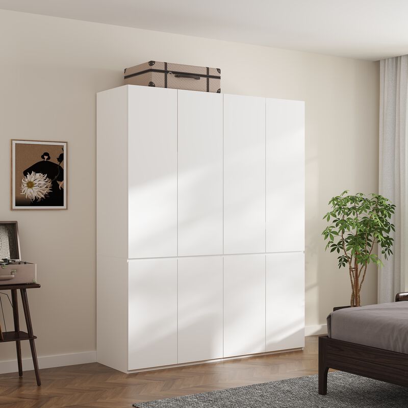 FUFU&GAGA Modern Smooth Touch White Wardrobe with 8 Doors and Hidden Storage Space, Openable Panels and Flip-Up Bottom, (63 in. W x 19.7 in. D x 78.7 in. H), Pure White