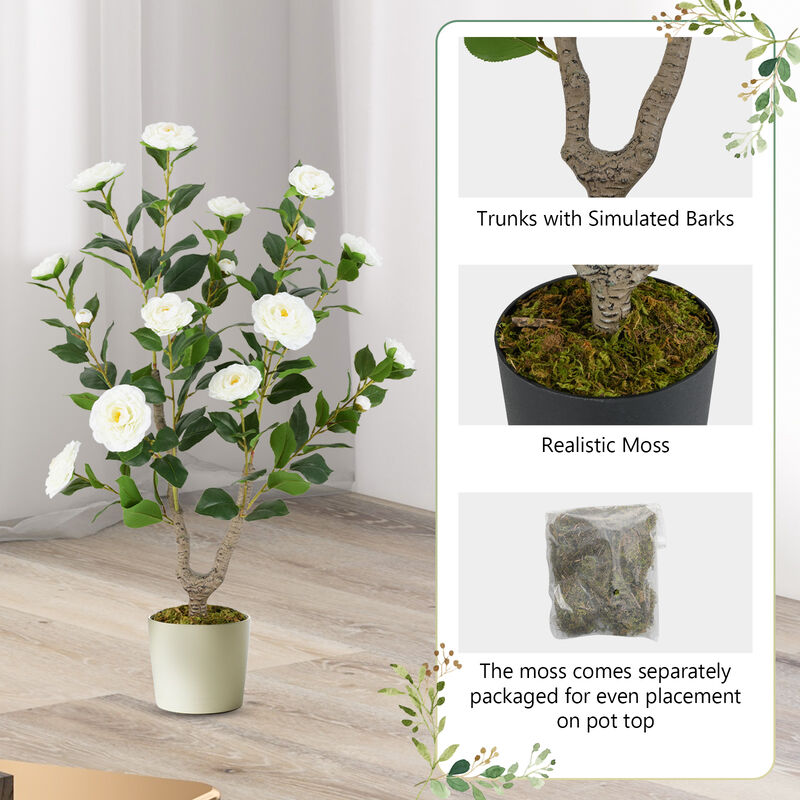 Artificial Camellia Tree with Blooming Flowers, 1-Pack for Indoor or Outdoor Decor