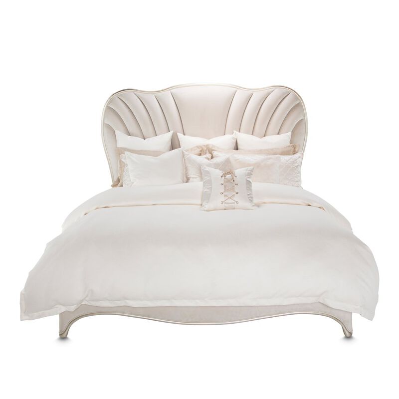 Michael Amini London Place Queen Velvet Panel Bed - Creamy Pearl