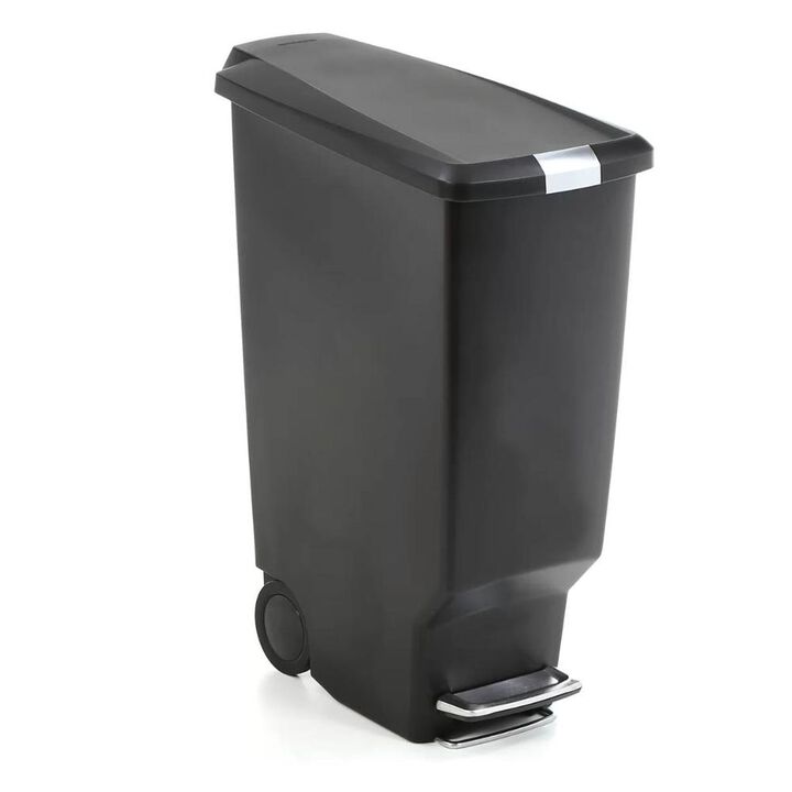 Black 10-Gallon Narrow Kitchen Trash Can with Easy Step-on Lid