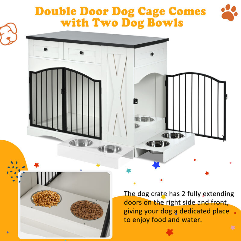 Whisen 43.3" Indoor Wooden Cabinets, Dog Kennel with 3 Drawers and Removable Feeder image number 8