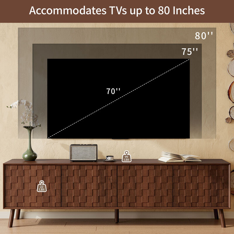 Merax Entertainment Center with Touch-Open Cabinets, Cable Management, Solid Wood Base image number 3