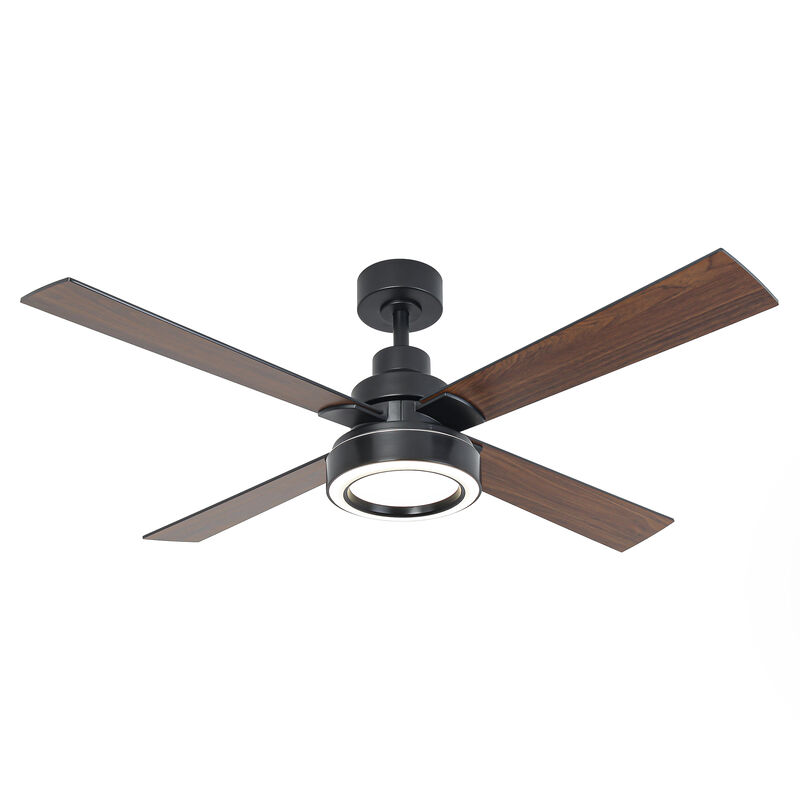 52" Modern Black Reversible 4-Blade Ceiling Fan with Light and Remote