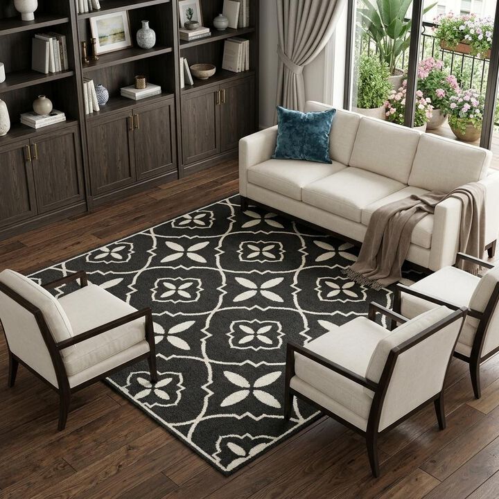 HomeRoots Floral Medallion Non Skid Area Rug