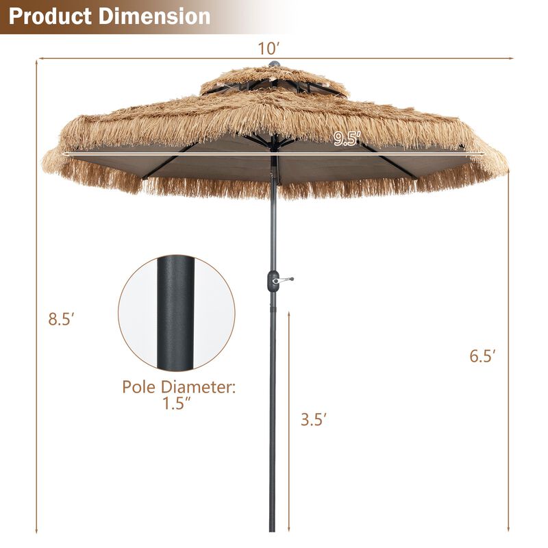 10 Feet Hawaiian Style Thatched Tiki Patio Umbrella for Beach and Poolside image number 3