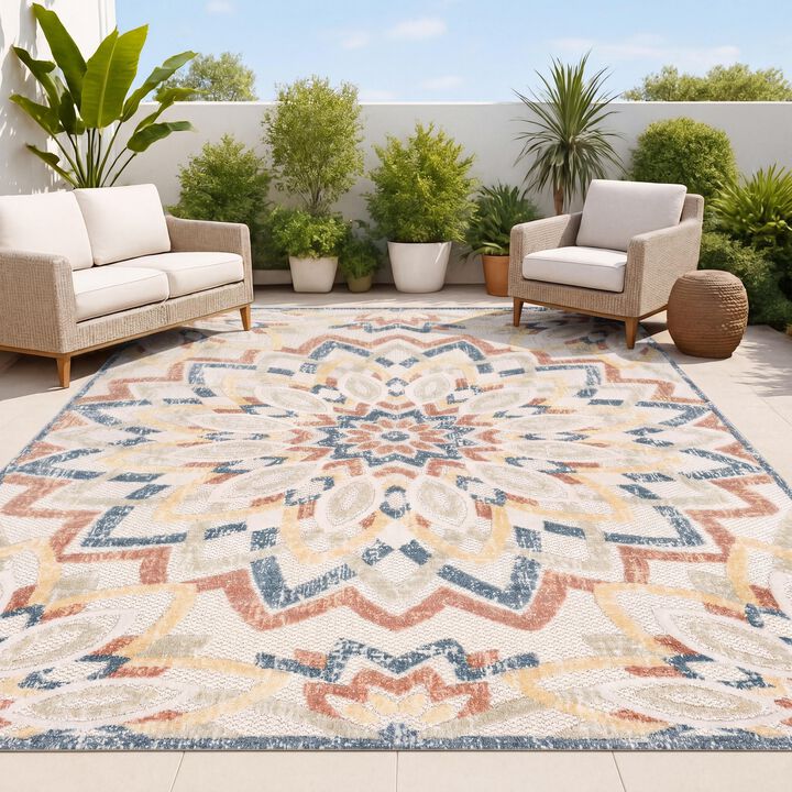 Flora Abstract Bold Mandala High-Low Indoor/Outdoor Area Rug