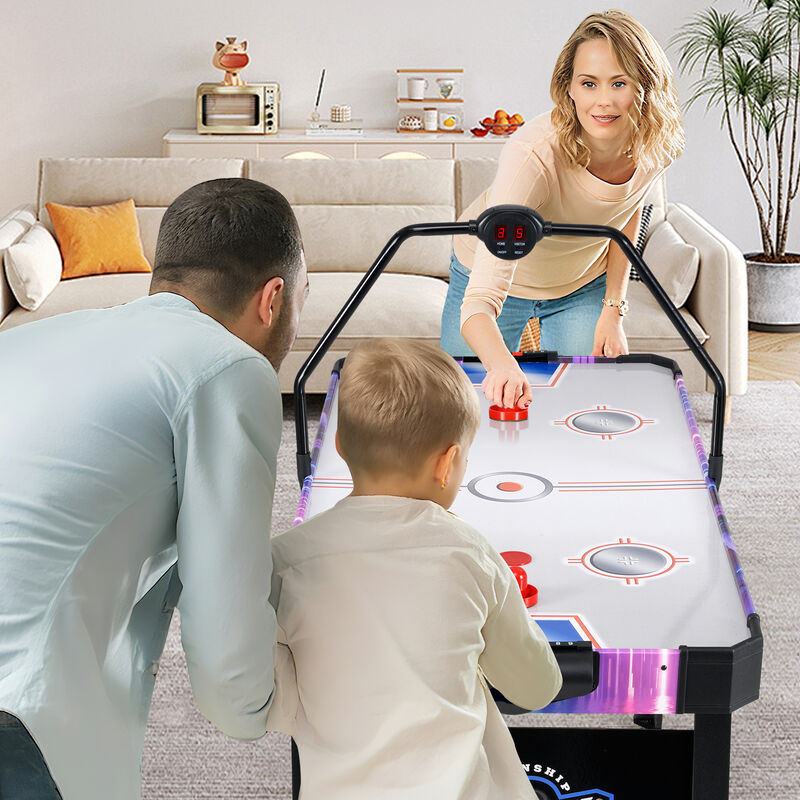 Air Hockey Table Game with LED Scoring Display and Powerful 12V Motor-White image number 4