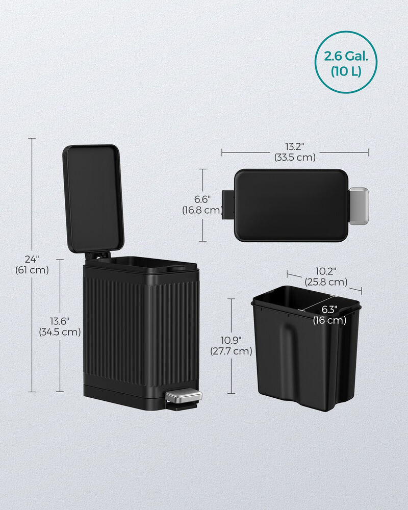 Bathroom Trash Can 6L Stainless Steel with Soft Close Lid Black image number 5