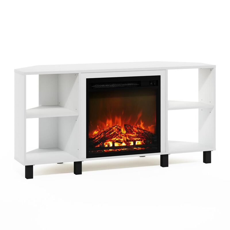 Jensen Corner Fireplace TV Stand with 4 Open Compartments, Solid White
