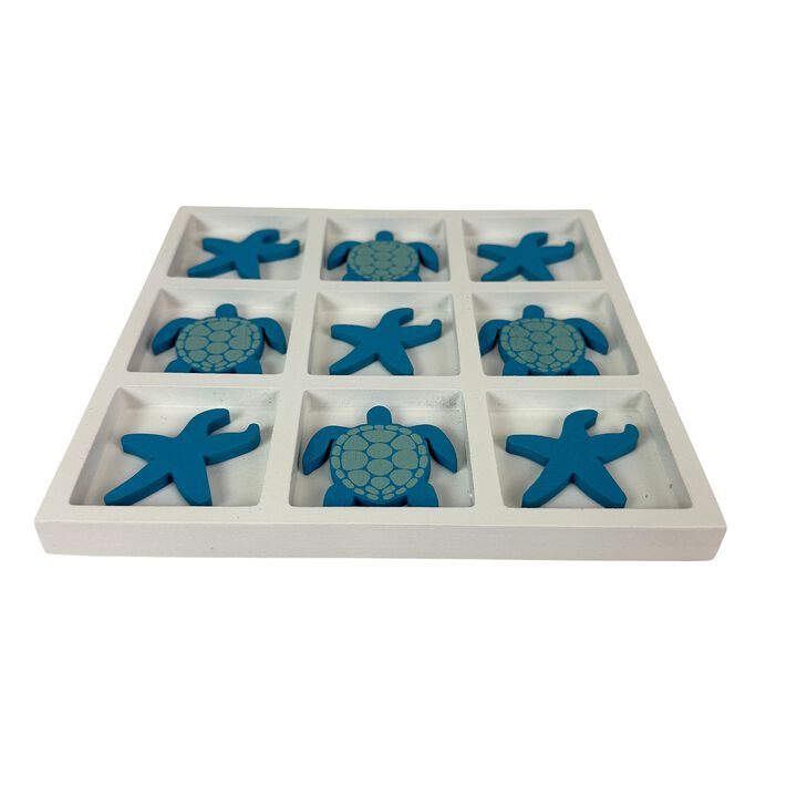 Coastal Sea Turtle Starfish Sculpture Decor Board White Blue Wood 775 In