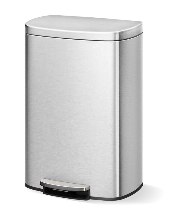 Rustproof Stainless Steel Step-On Trash Can with Lid, Inner Bucket & Rear Handle &ndash; Hands-Free, Durable for Kitchen & Bathroom.