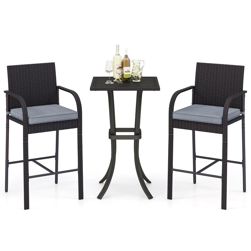 Patio 3-Piece Wicker Rattan Bar Height Table and Chairs Set for Outdoor Use