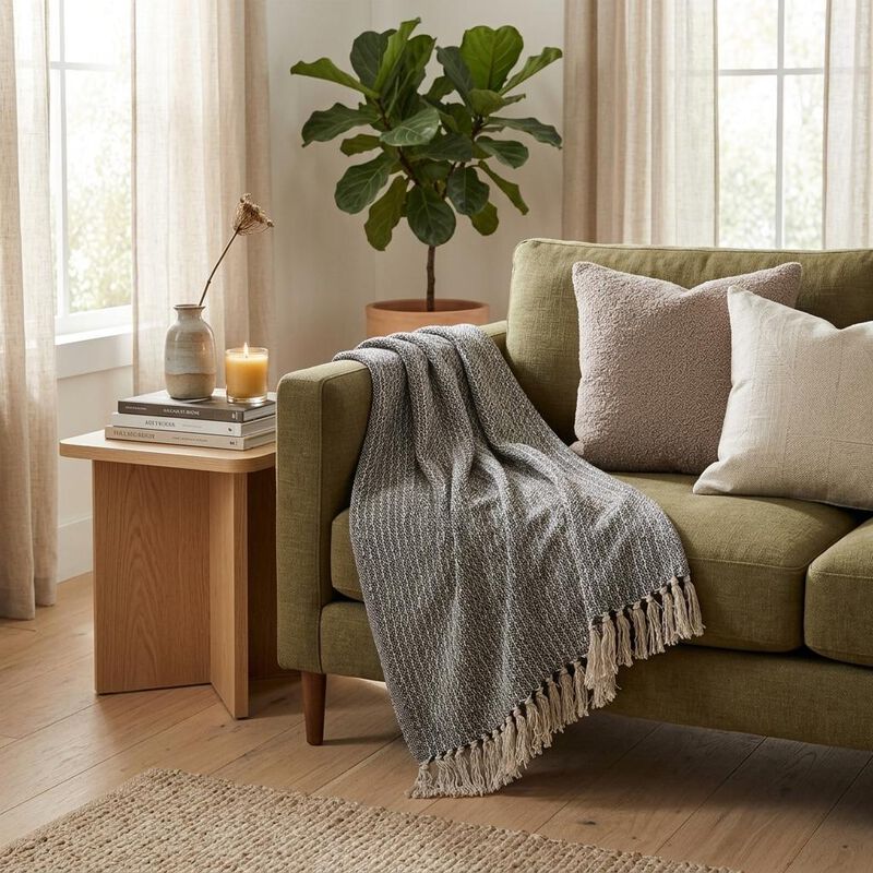 HomeRoots 52" X 67" Beige and Black Quilted Cotton Abstract Throw Blanket image number 1