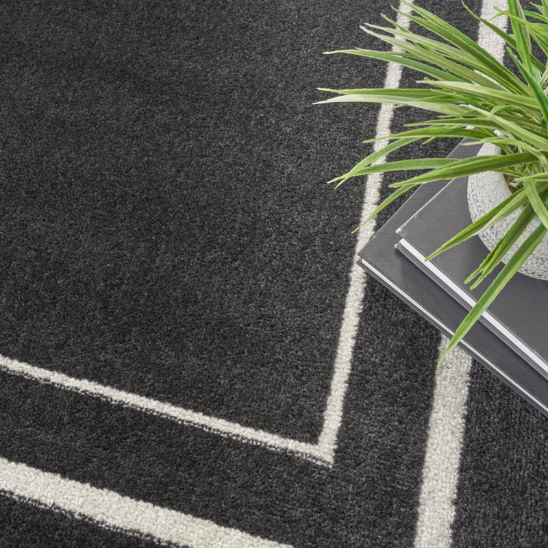HomeRoots 5' Black And Ivory Square Indoor Outdoor Area Rug image number 4