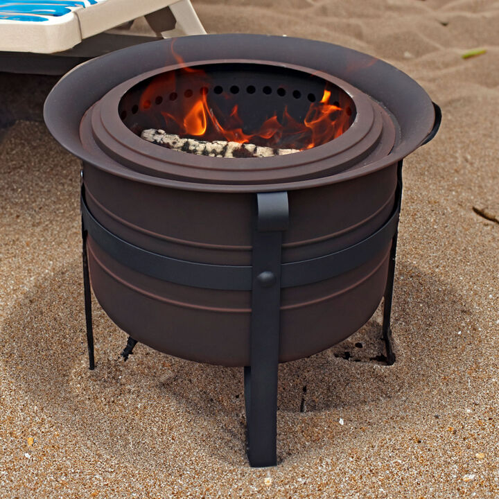 Sunnydaze Steel Cauldron-Style Smokeless Fire Pit with Poker