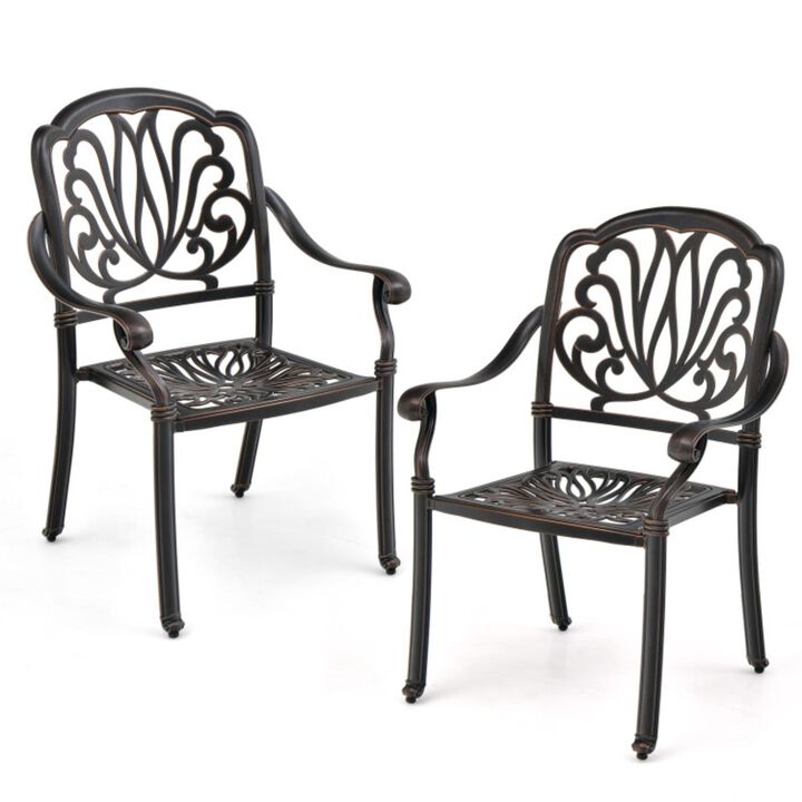 Hivvago 2 Pieces Patio Cast Aluminum Dining Chairs with Armrests-Bronze