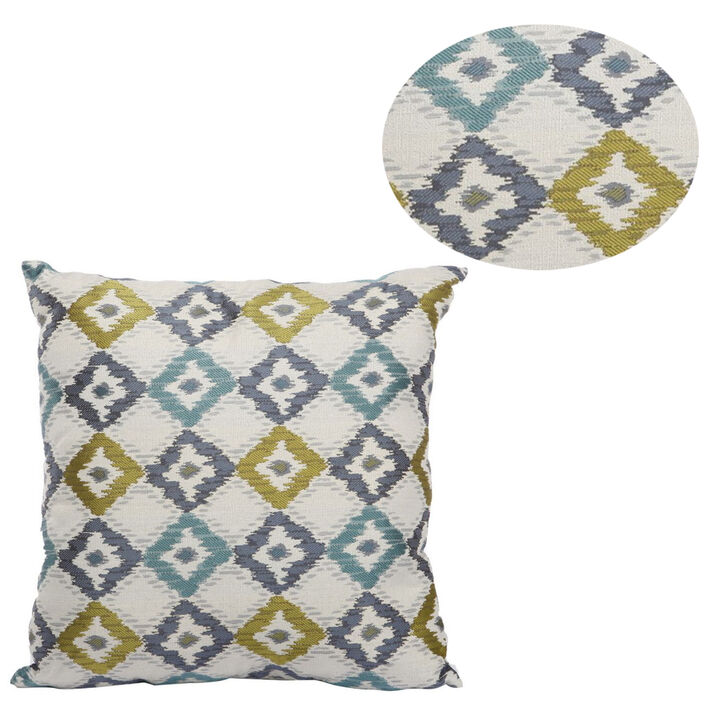 Woven Design Fabric Accent Pillow in Diamond Pattern, Multicolor - Benzara