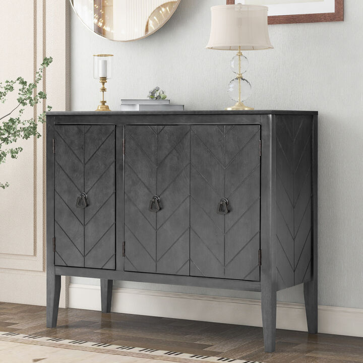 U-style, Accent Storage Cabinet Wooden Cabinet with Adjustable Shelf, Antique Gray, Entryway, Living Room, Bedroom