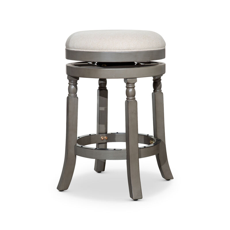 24" Counter Stool, Weathered Gray Finish, Beige Fabric Seat image number 1