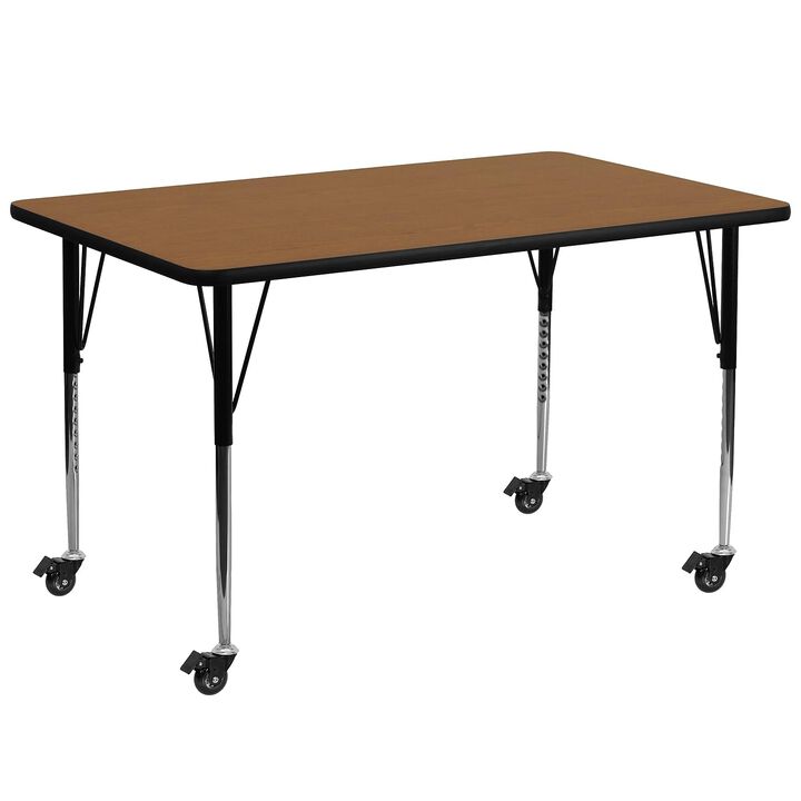 Flash Furniture Mobile 30''W x 72''L Rectangular Oak Thermal Laminate Activity Table - Standard Height Adjustable Legs