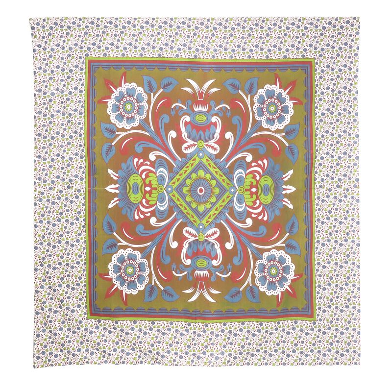 HomeRoots 88" X 84" Green Red And White Floral Cotton Hanging Tapestry image number 0
