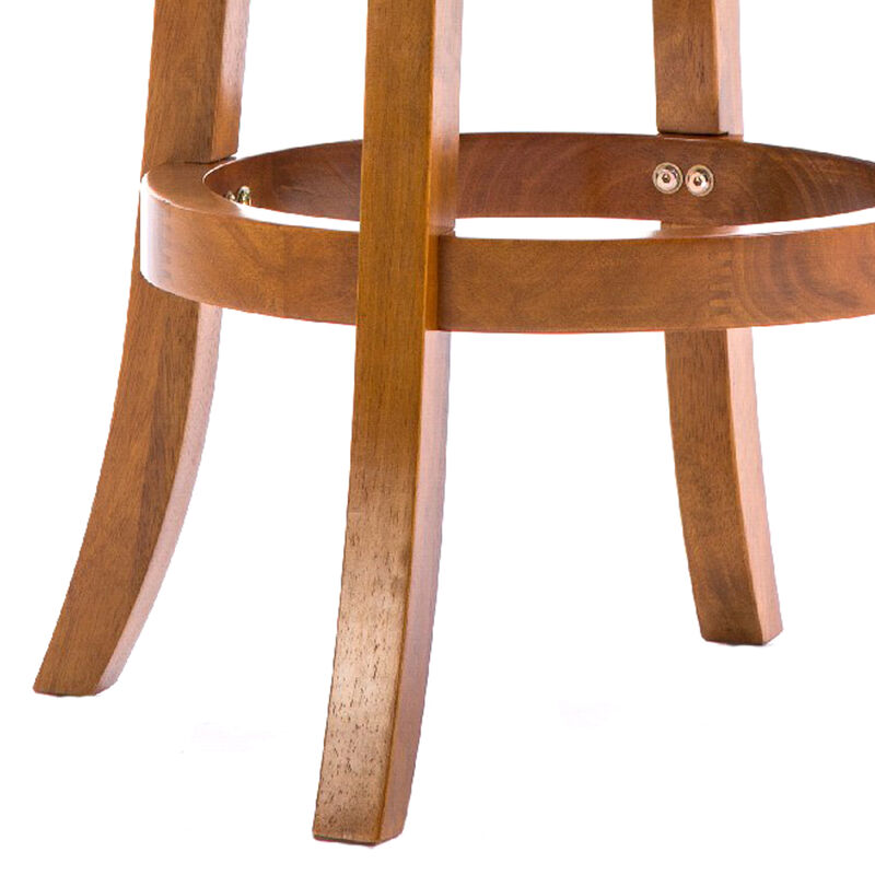 Sabi 29 inch Swivel Counter Stool, Solid Wood, Faux Leather, Brown, Black - Benzara image number 3