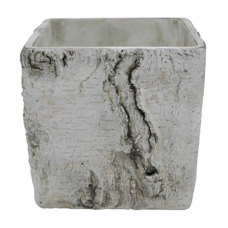 Outdoor Decorative Planter, Faux Bois Textured Terracotta, 7 Inch Gray image number 2