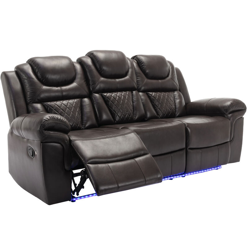 Merax Home Theater Seating Manual Recliner Chair with Center Console and LED Light