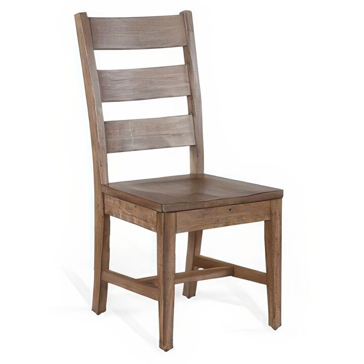 Yael Dining Chair Set of 2, Ladderback Design, Light Brown Wood - Benzara